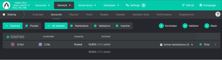 Network → Staking → Accounts